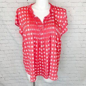 NWT LIZ CLAIBORNE CAREER ORANGE & WHITE PEASANT FLUTTER SLEEVE TOP - XXL